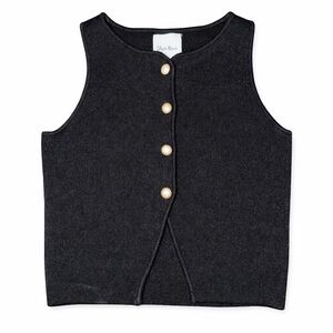 Shy to Moon Knit Sweater Vest Black Button Front Minimalist -Size S
